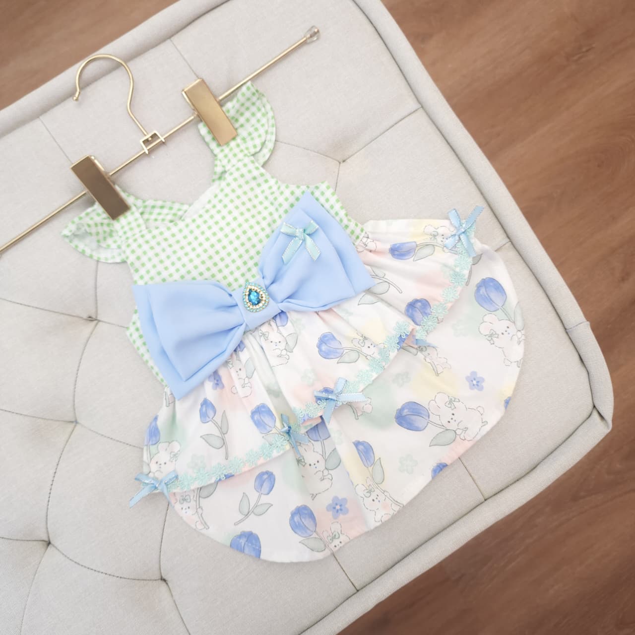 VESTIDO CONEJITOS LAZO CELESTE