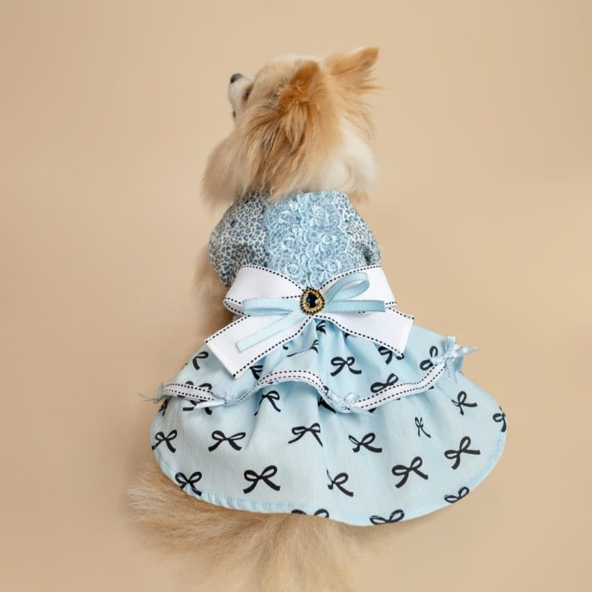 VESTIDO CELESTE CON LAZITOS