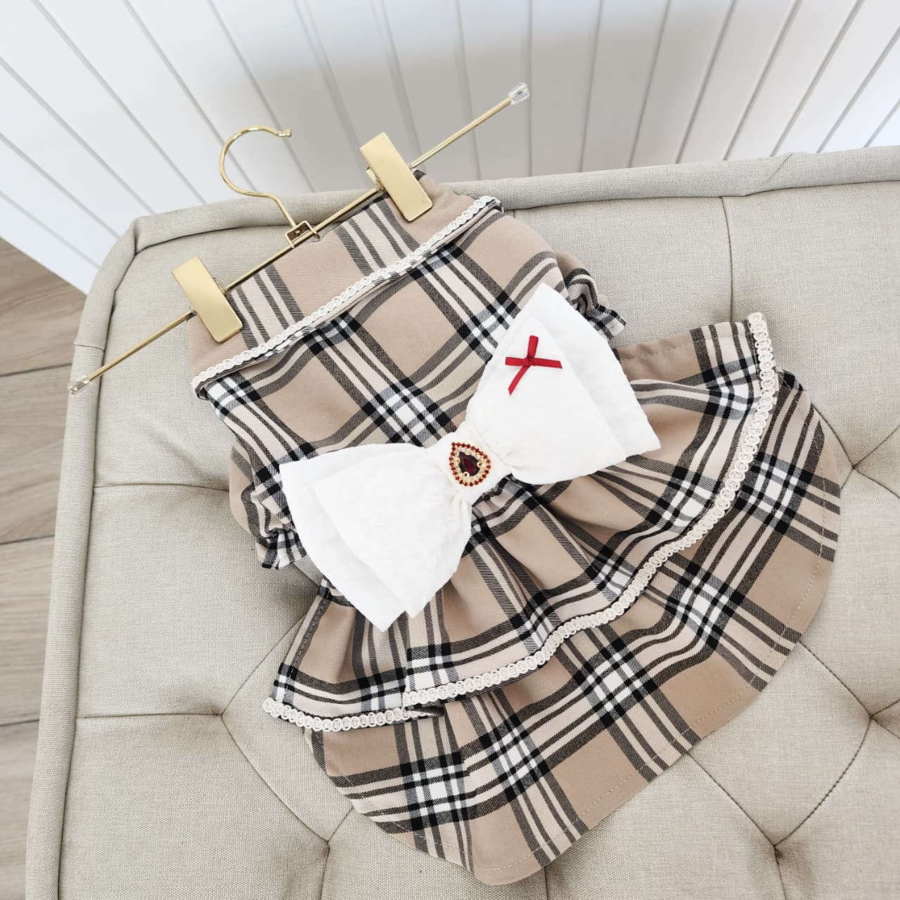 VESTIDO A CUADROS BEIGE
