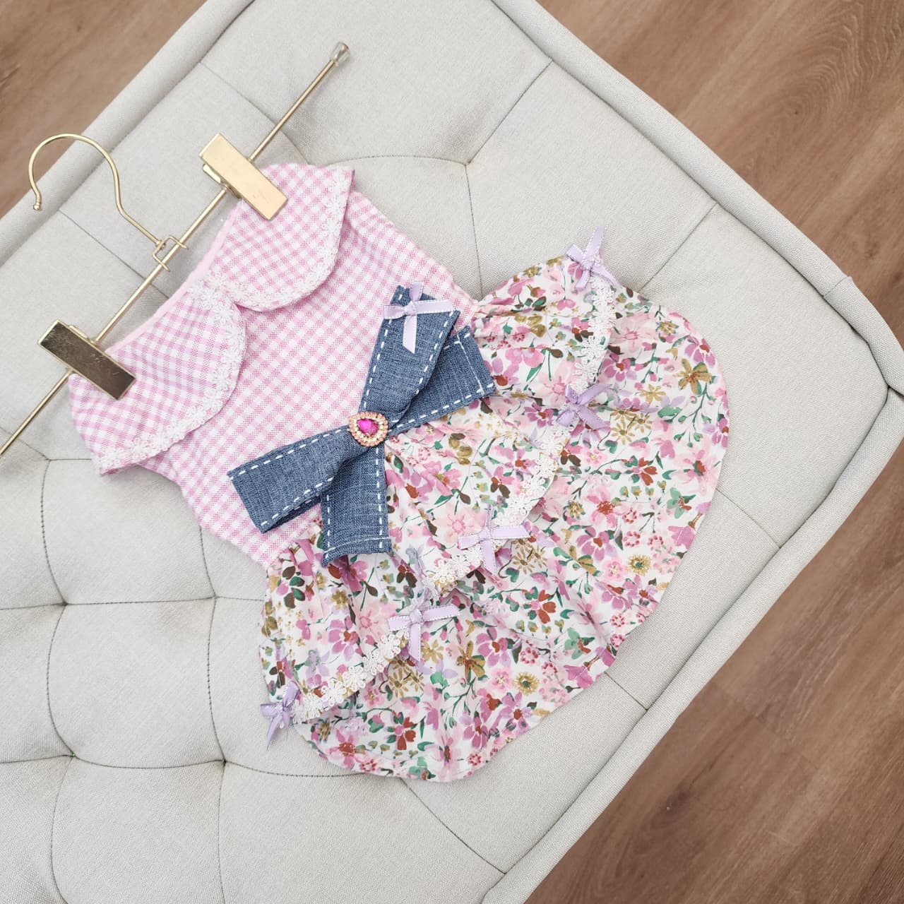 VESTIDO LILA CUADROS Y FLORES
